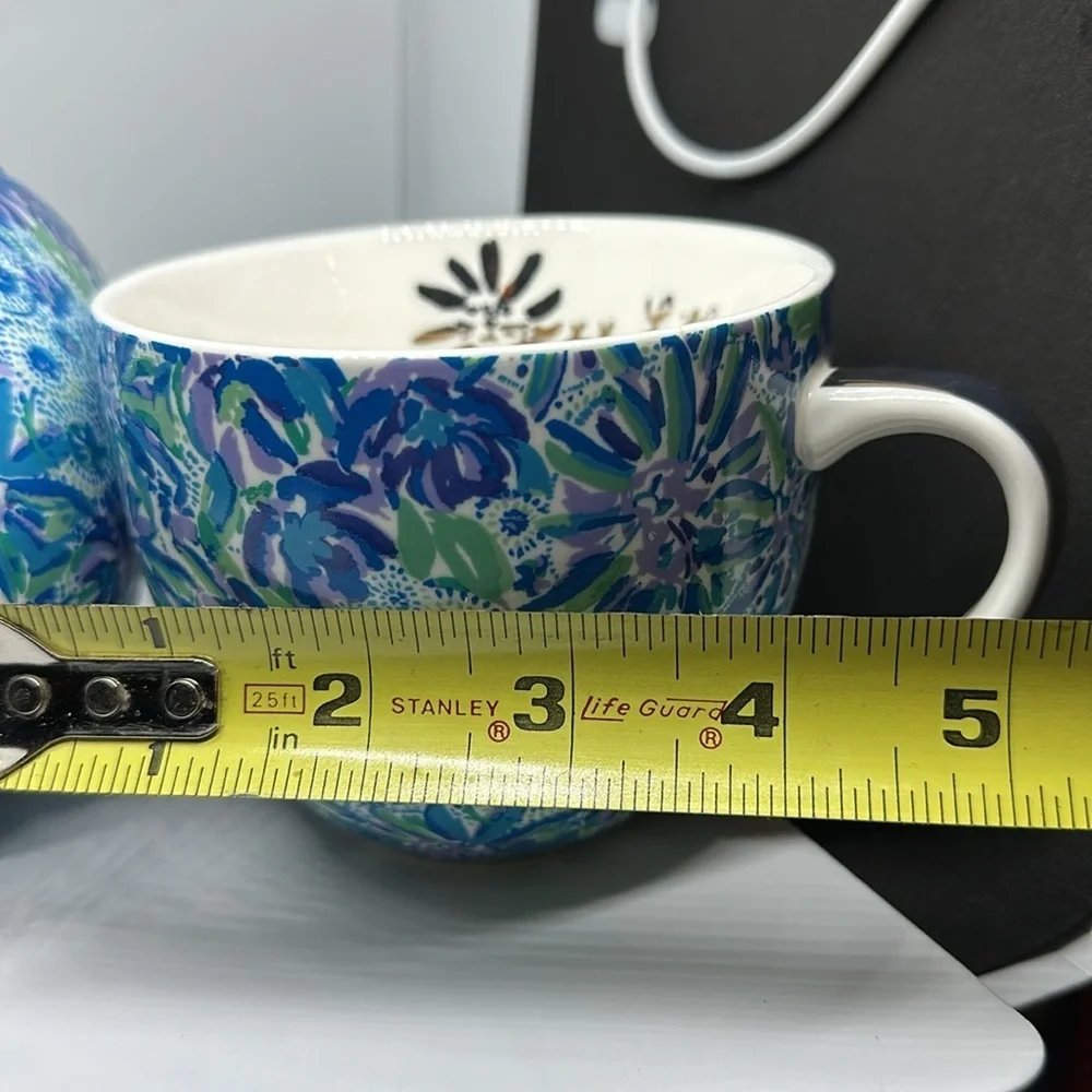 COPY - Extra Lg Set o/2 Lilly Pulitzer Ceramic Cups Blue/Purple/Green w/Golden …